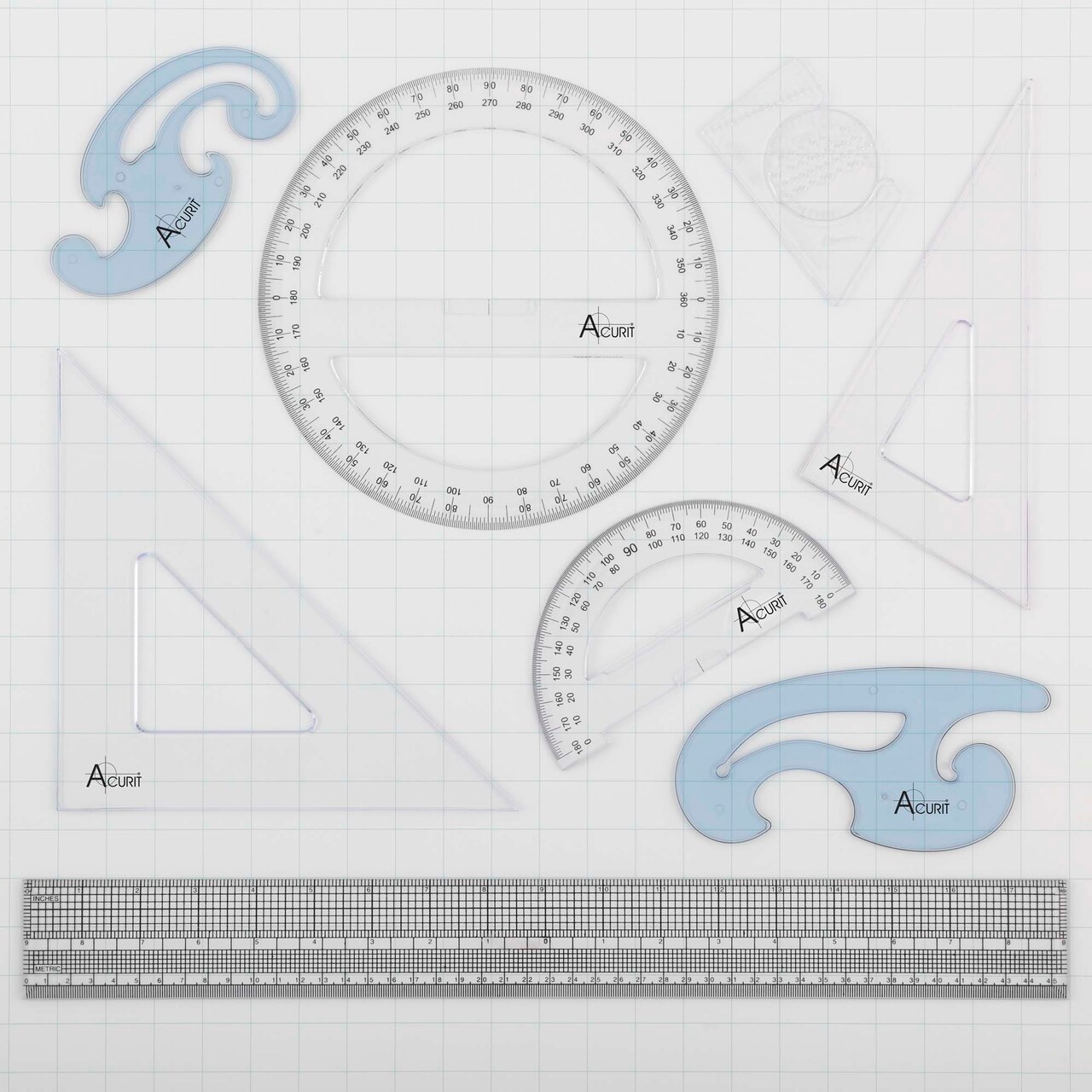 Acurit Drafting Tools & Drafting Kits - Essential Drafting Supplies for Professionals, Artists, Architects - Includes Triangular Scale, Erasing Shield, Bow Compass, Lettering Guide, Drafting Pencils